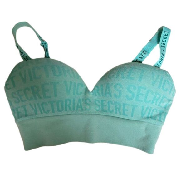 Victoria’s Secret Rare Mint Green VS Logo Print Bralette - Picture 1 of 8